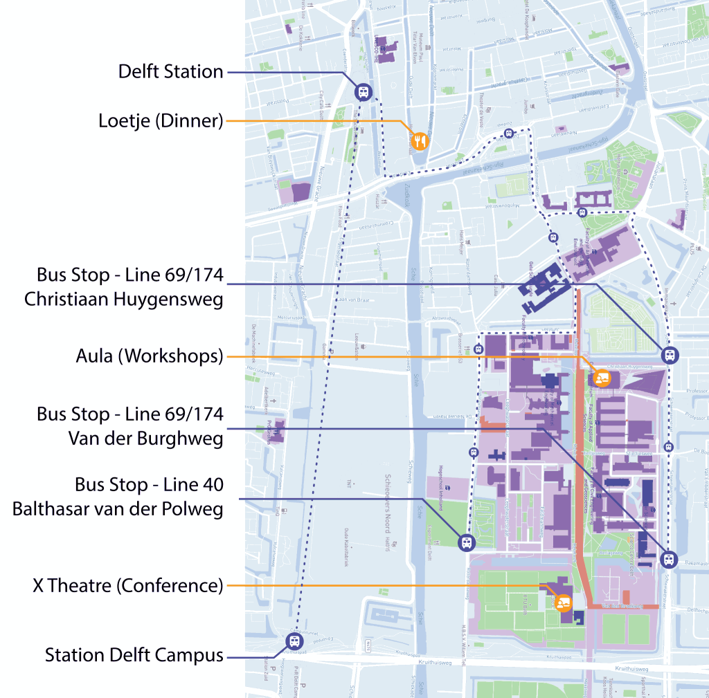 Map of the TU Delft Campus and Public Transportation